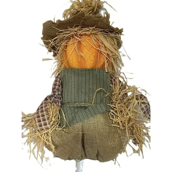 Fall Scarecrow Pumpkin Head Doll 23” Rustic Burlap Straw Autumn Harvest Hallowee - Picture 2 of 5